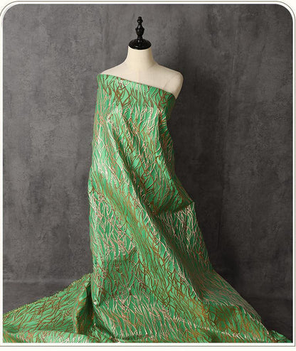Green Metallic Jacquard Fabric, Raised Gold Line Texture, Abstract Branch Stripe Brocade for Dress, Jacket, Costume & Decor, 57"Wide