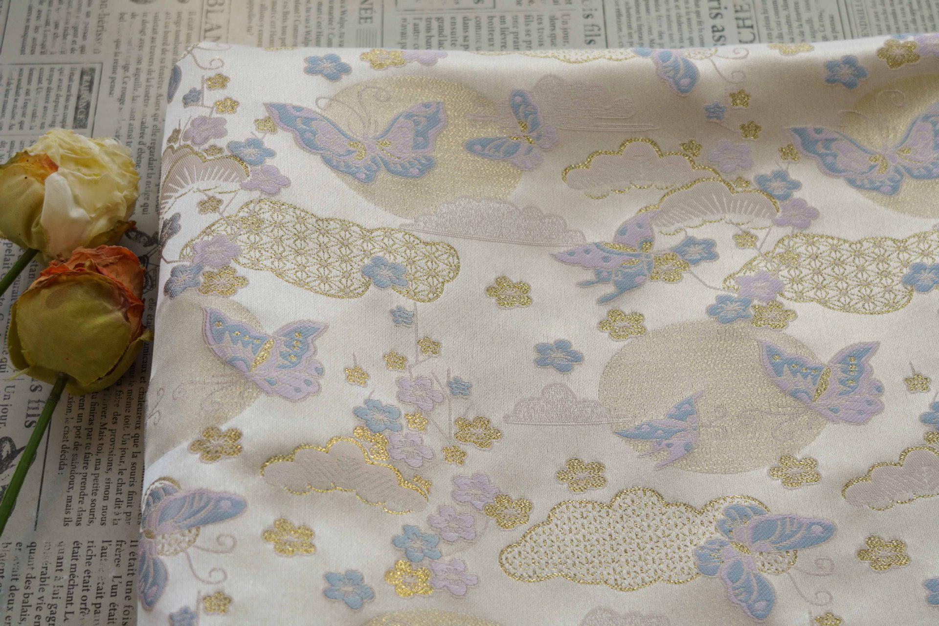 Chinese Song Brocade Fabric, Butterfly Gold Thread Jacquard Textile, Traditional Asian Fabric for Decor, Jewelry Box and Crafts