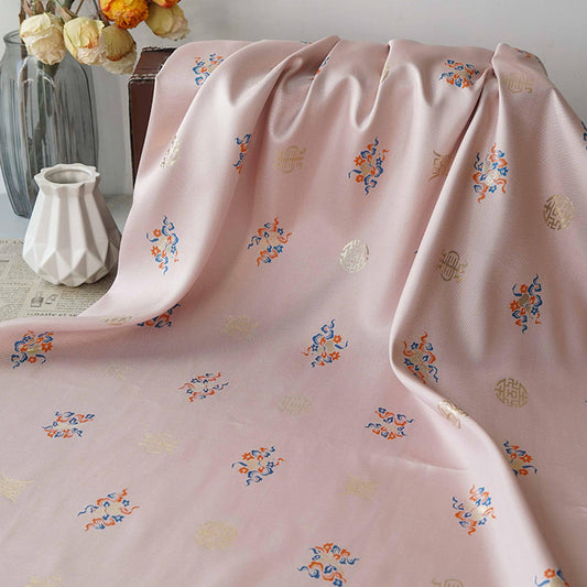 Chinese Song Brocade Fabric, Wufu Longevity Gold Thread Jacquard Textile, Traditional Pattern Fabric for Clothing and Decor