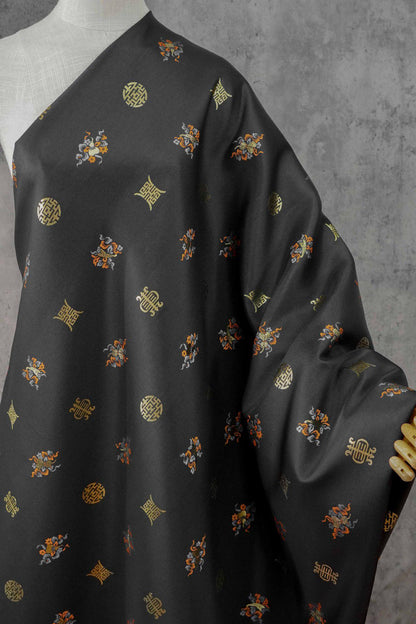 Chinese Song Brocade Fabric, Wufu Longevity Gold Thread Jacquard Textile, Traditional Pattern Fabric for Clothing and Decor