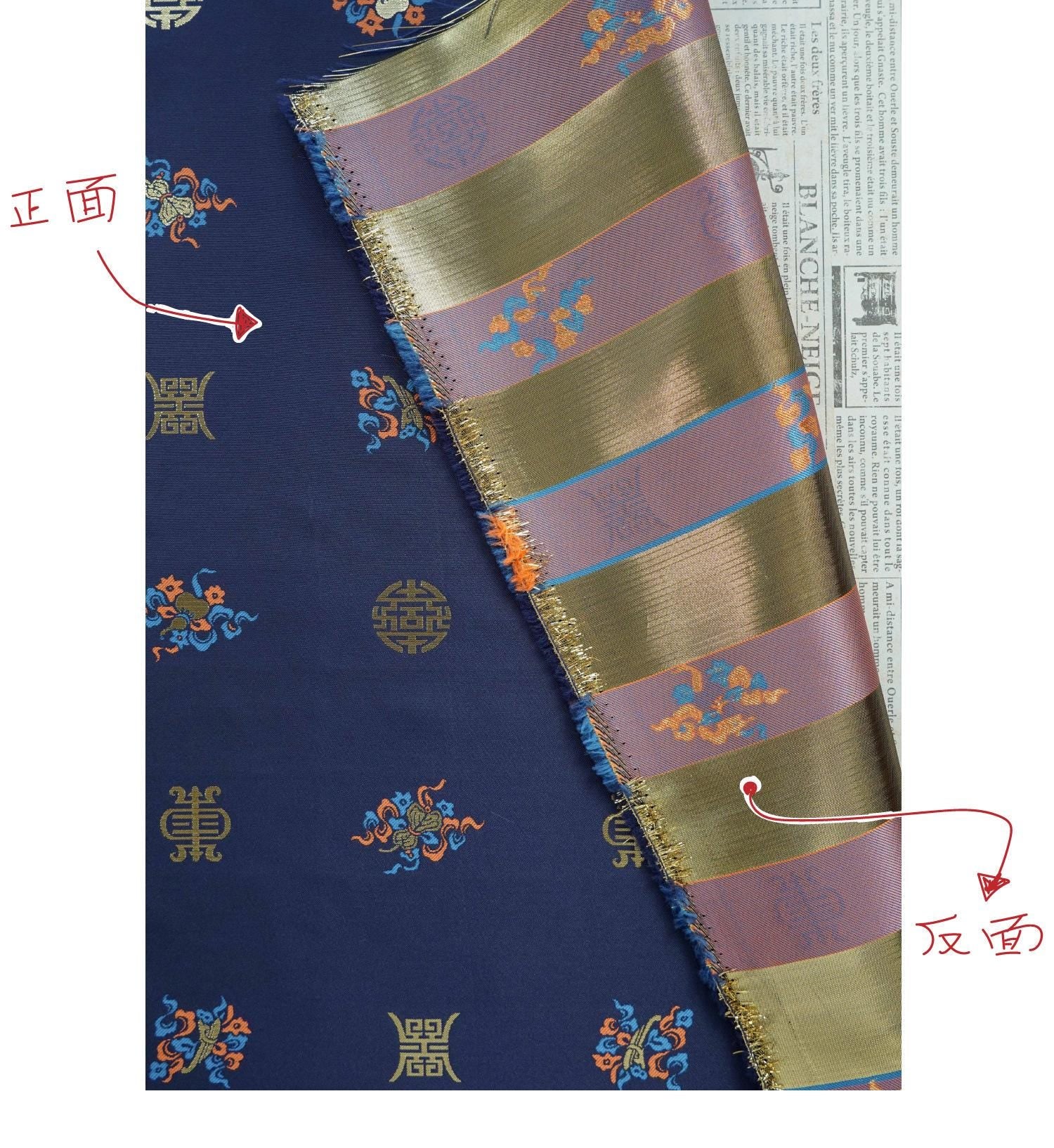 Chinese Song Brocade Fabric, Wufu Longevity Gold Thread Jacquard Textile, Traditional Pattern Fabric for Clothing and Decor