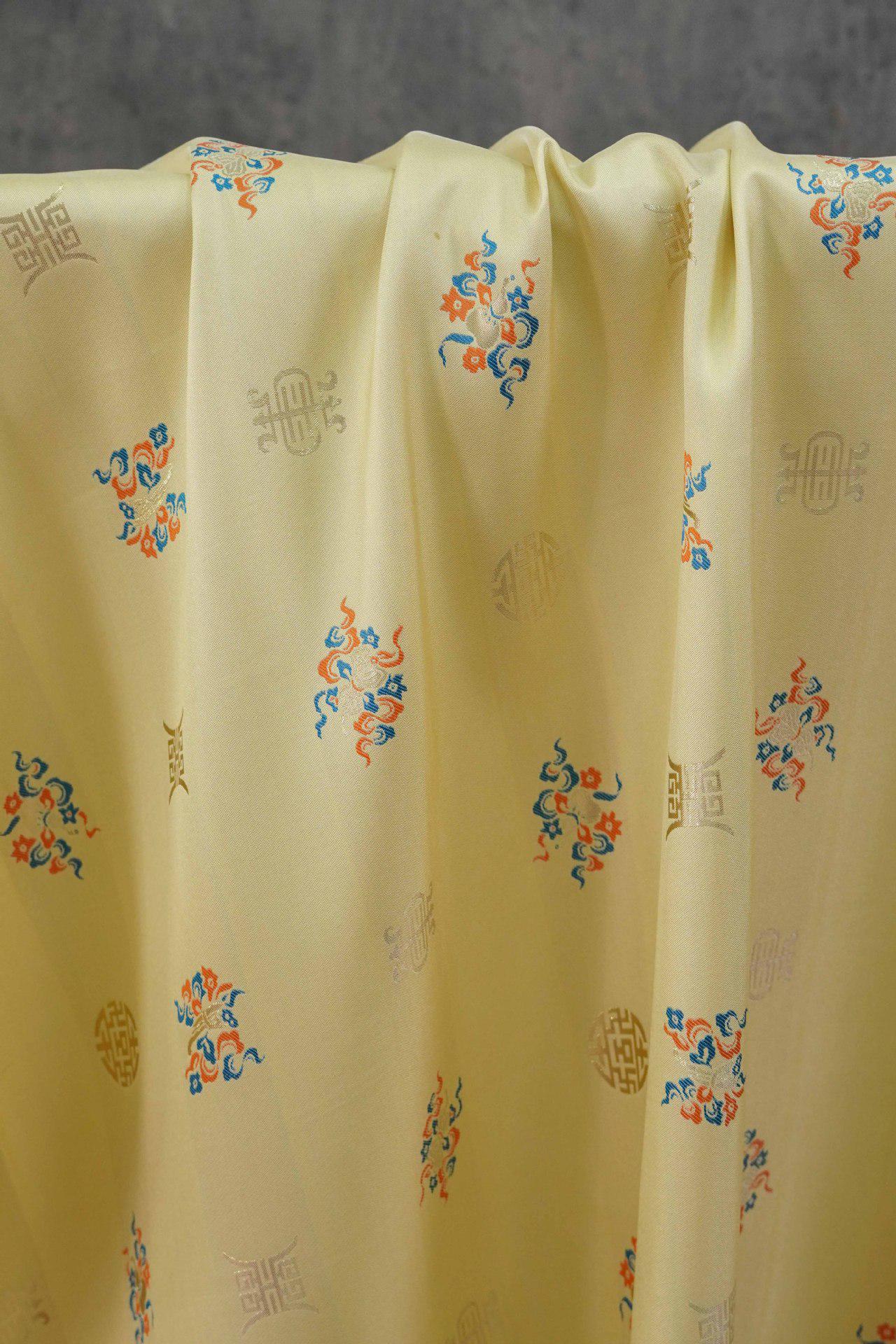 Chinese Song Brocade Fabric, Wufu Longevity Gold Thread Jacquard Textile, Traditional Pattern Fabric for Clothing and Decor