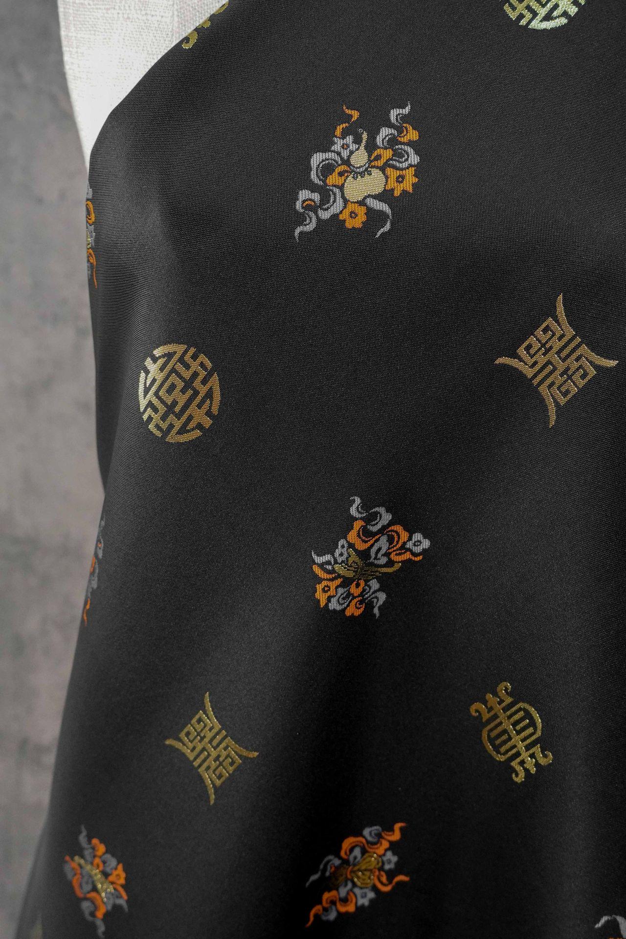 Chinese Song Brocade Fabric, Wufu Longevity Gold Thread Jacquard Textile, Traditional Pattern Fabric for Clothing and Decor