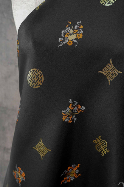 Chinese Song Brocade Fabric, Wufu Longevity Gold Thread Jacquard Textile, Traditional Pattern Fabric for Clothing and Decor