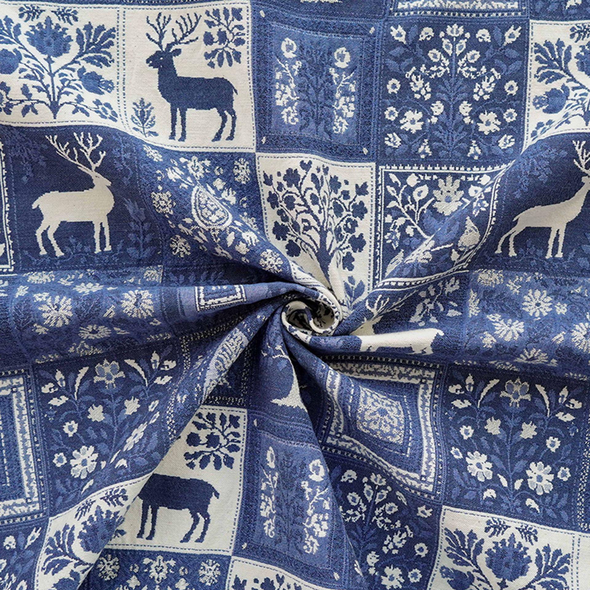 Blue White Medieval Tapestry Jacquard Fabric, Woven Animal & Tree of Life Design, William Morris Style Upholstery Fabric by the Yard