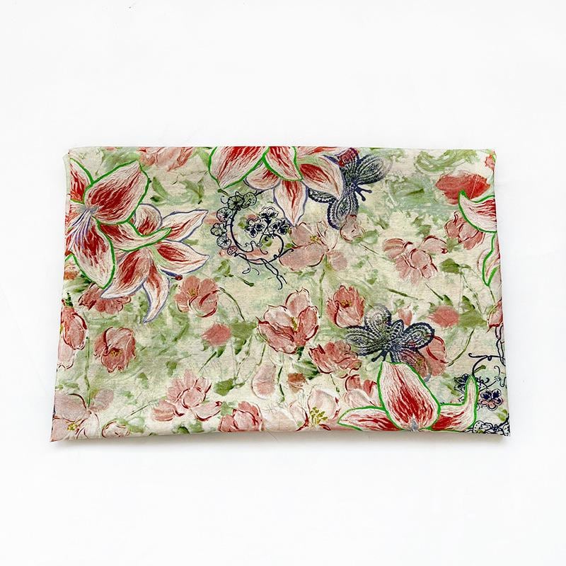 Lily Floral Cotton Fabric, Watercolor Lily Butterfly Print, Digital Botanical Cotton Fabric by the Yard for Sewing, Quilting, Home Decor