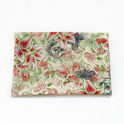 Lily Floral Cotton Fabric, Watercolor Lily Butterfly Print, Digital Botanical Cotton Fabric by the Yard for Sewing, Quilting, Home Decor