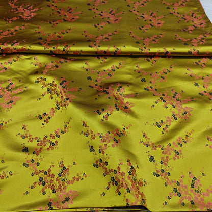 Gold Plum Blossom Brocade Satin Fabric, Chinese Silk Fabric for Cheongsam Qipao, Vests, Sachets, DIY Sewing by the Yard