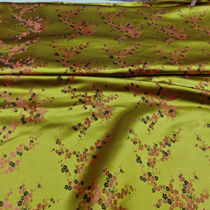 Gold Plum Blossom Brocade Satin Fabric, Chinese Silk Fabric for Cheongsam Qipao, Vests, Sachets, DIY Sewing by the Yard