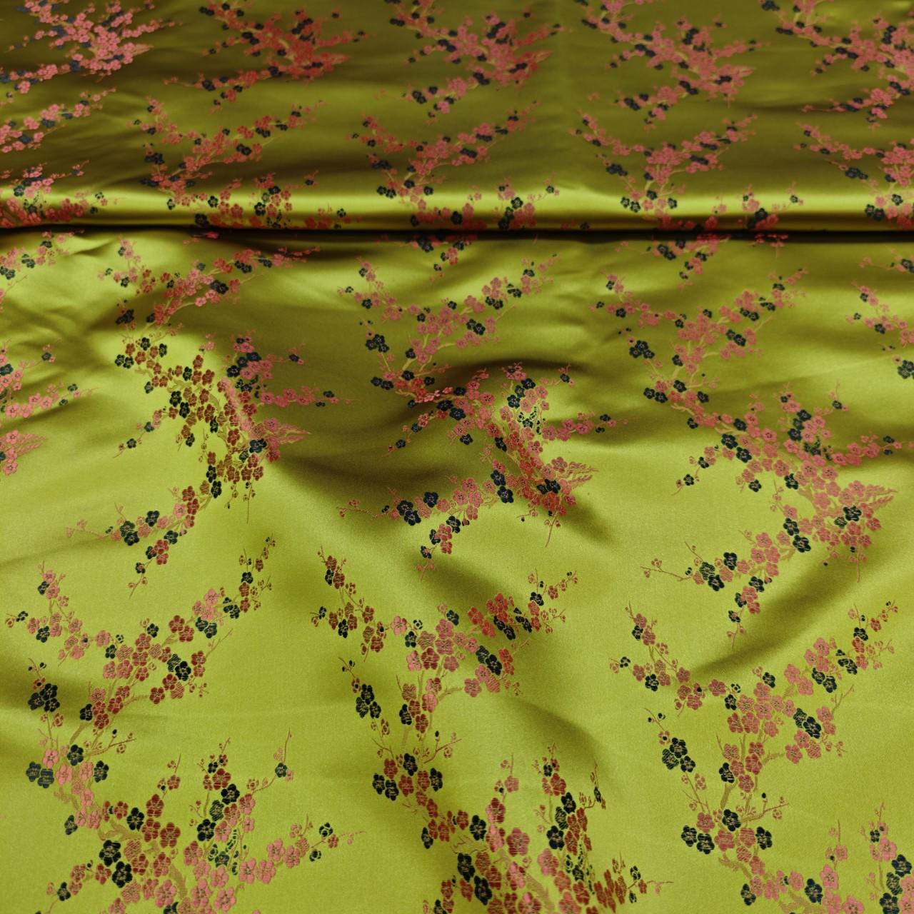 Gold Plum Blossom Brocade Satin Fabric, Chinese Silk Fabric for Cheongsam Qipao, Vests, Sachets, DIY Sewing by the Yard