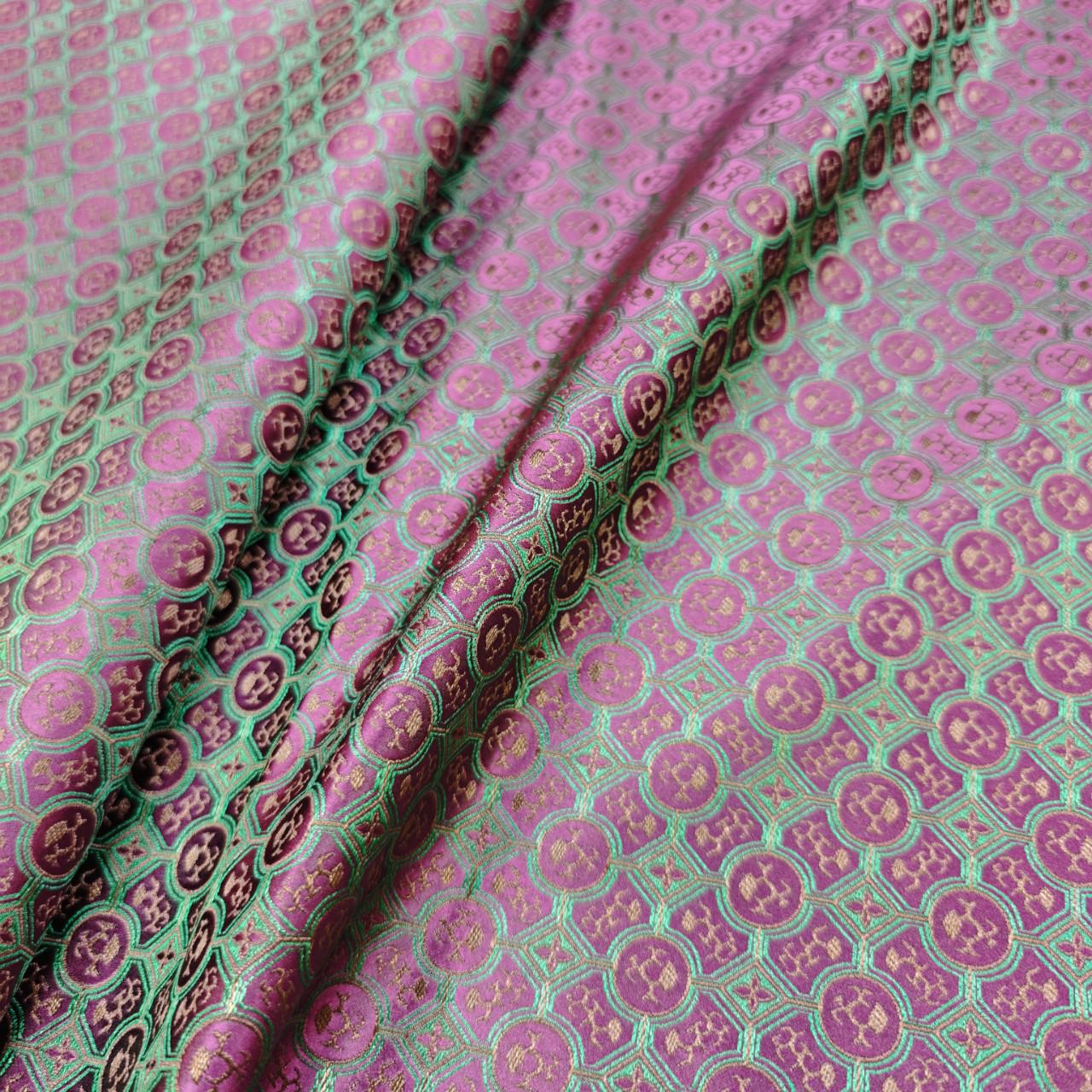 Navy Green Gold Chinese Medallion Brocade Fabric, Traditional Jacquard Satin for Cheongsam, Home Decor, Sewing Crafts by the Yard