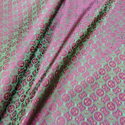 Navy Green Gold Chinese Medallion Brocade Fabric, Traditional Jacquard Satin for Cheongsam, Home Decor, Sewing Crafts by the Yard