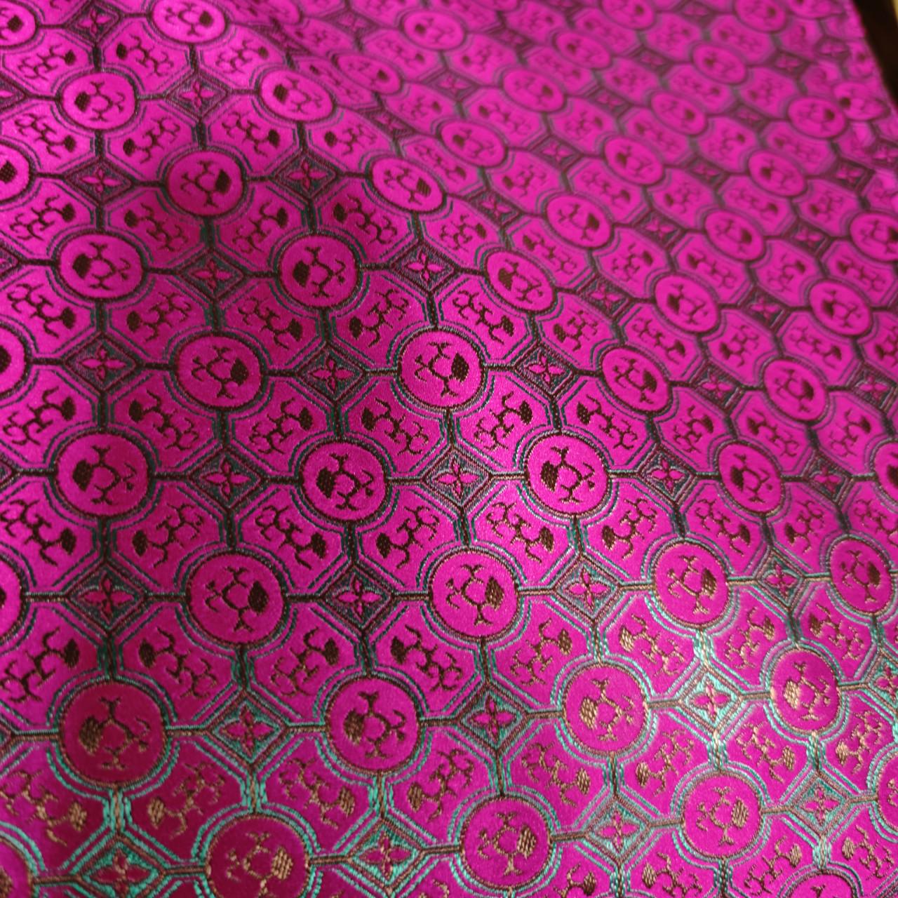 Navy Green Gold Chinese Medallion Brocade Fabric, Traditional Jacquard Satin for Cheongsam, Home Decor, Sewing Crafts by the Yard