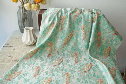 Chinese Song Brocade Jacquard Fabric | Gold Thread Rabbit Lotus Pattern Textile | Traditional Woven Fabric By Yard, 59" Wide