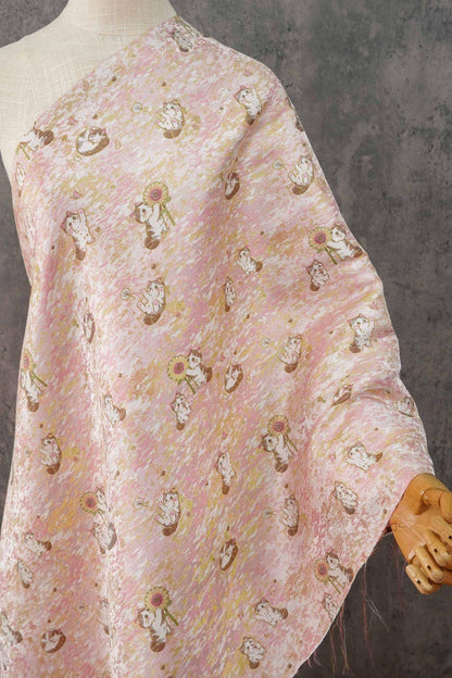 Song Brocade Jacquard Fabric | Gold Thread Cat Sunflower Pattern Textile | Chinese Inspired Woven Fabric By Yard, 59" Wide