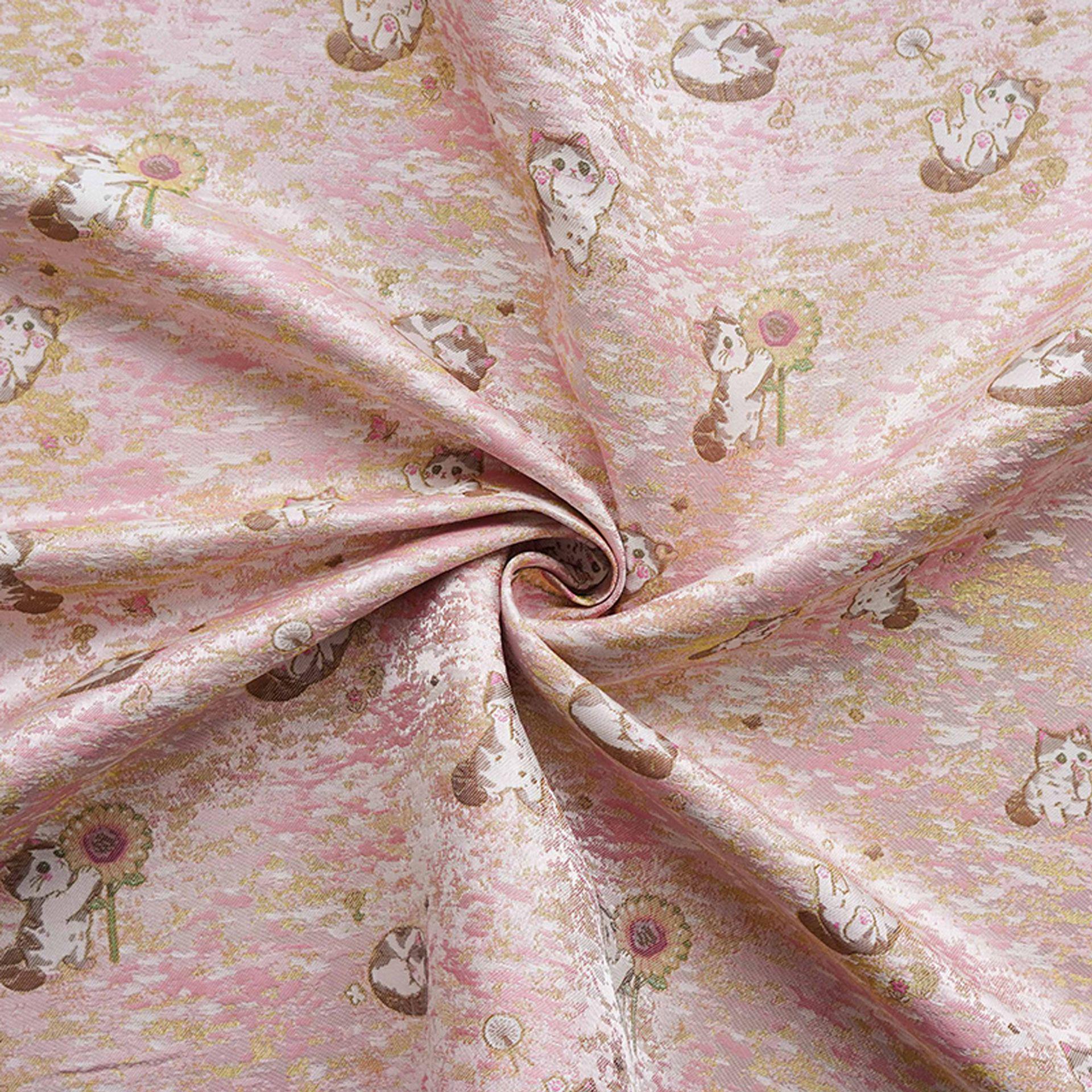 Song Brocade Jacquard Fabric | Gold Thread Cat Sunflower Pattern Textile | Chinese Inspired Woven Fabric By Yard, 59" Wide