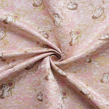 Song Brocade Jacquard Fabric | Gold Thread Cat Sunflower Pattern Textile | Chinese Inspired Woven Fabric By Yard, 59" Wide