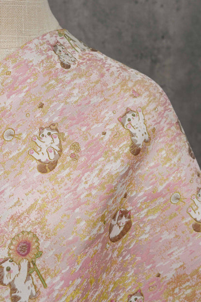 Song Brocade Jacquard Fabric | Gold Thread Cat Sunflower Pattern Textile | Chinese Inspired Woven Fabric By Yard, 59" Wide