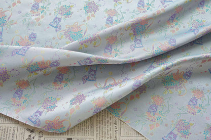 Song-Style Hydrangea Cat Jacquard Fabric, Pastel Floral Metallic Thread Chinese Style Fabric for Qipao, Dress, Bags & Crafts, 59"Wide