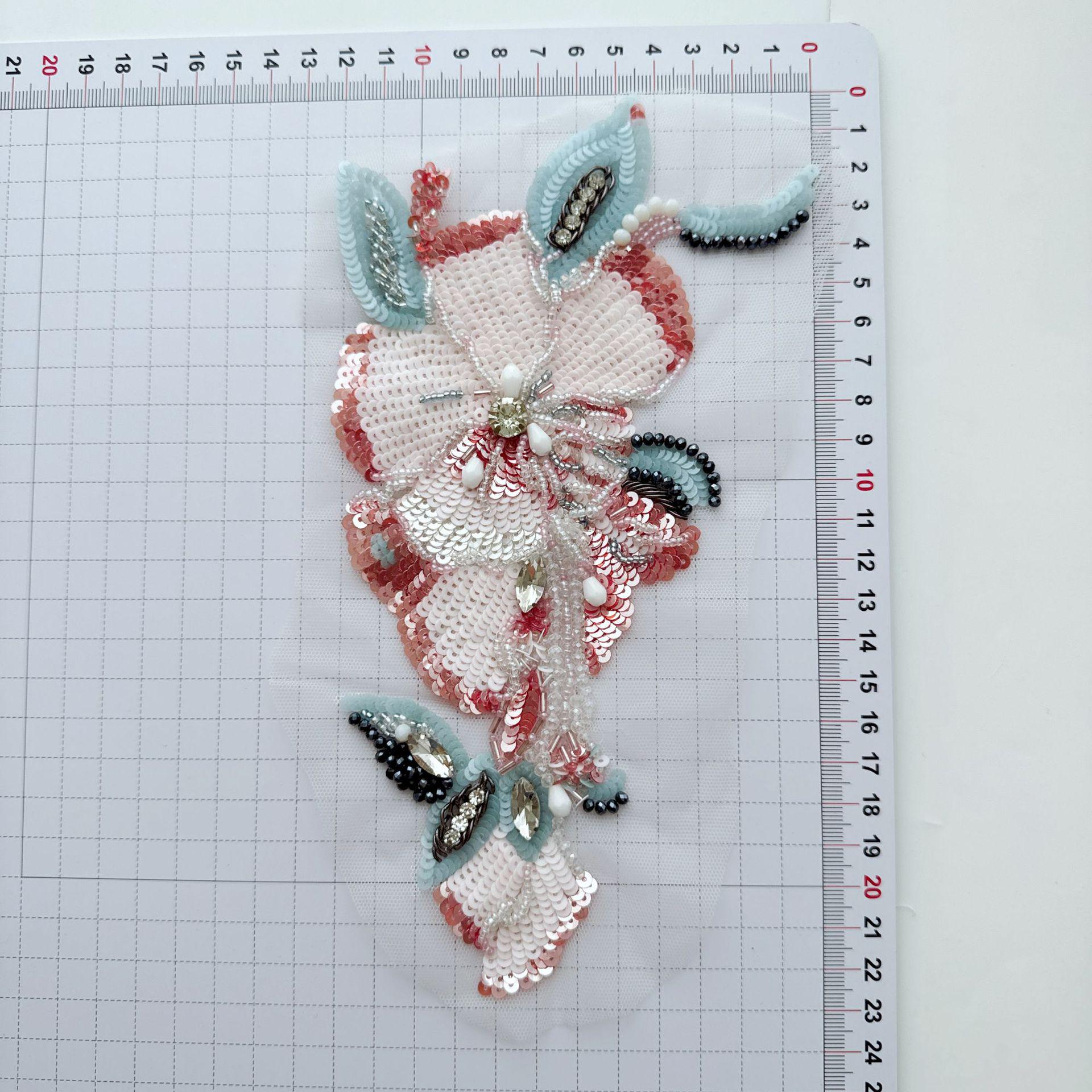Beaded Floral Applique Collection on Mesh, Sequin Branch Patches for Hanfu, Evening Gown, Bridal Dress, Stage Costume & DIY