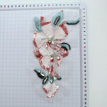 Beaded Floral Applique Collection on Mesh, Sequin Branch Patches for Hanfu, Evening Gown, Bridal Dress, Stage Costume & DIY