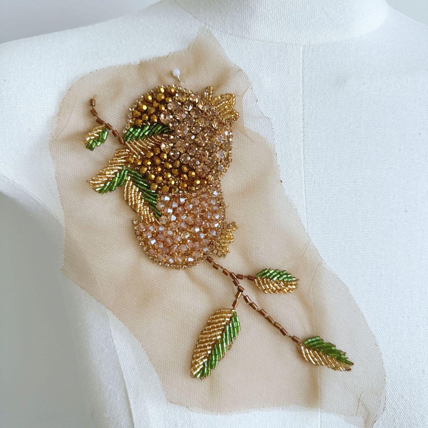 Beaded Floral Applique Collection on Mesh, Sequin Branch Patches for Hanfu, Evening Gown, Bridal Dress, Stage Costume & DIY