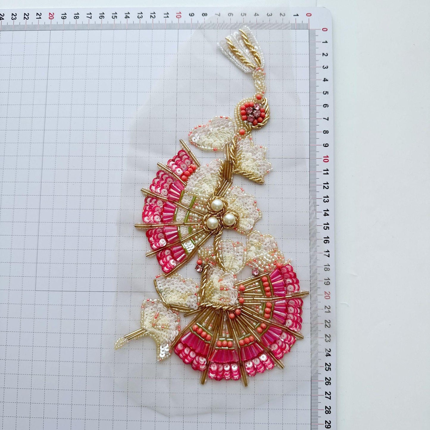 Beaded Floral Applique Collection on Mesh, Sequin Branch Patches for Hanfu, Evening Gown, Bridal Dress, Stage Costume & DIY