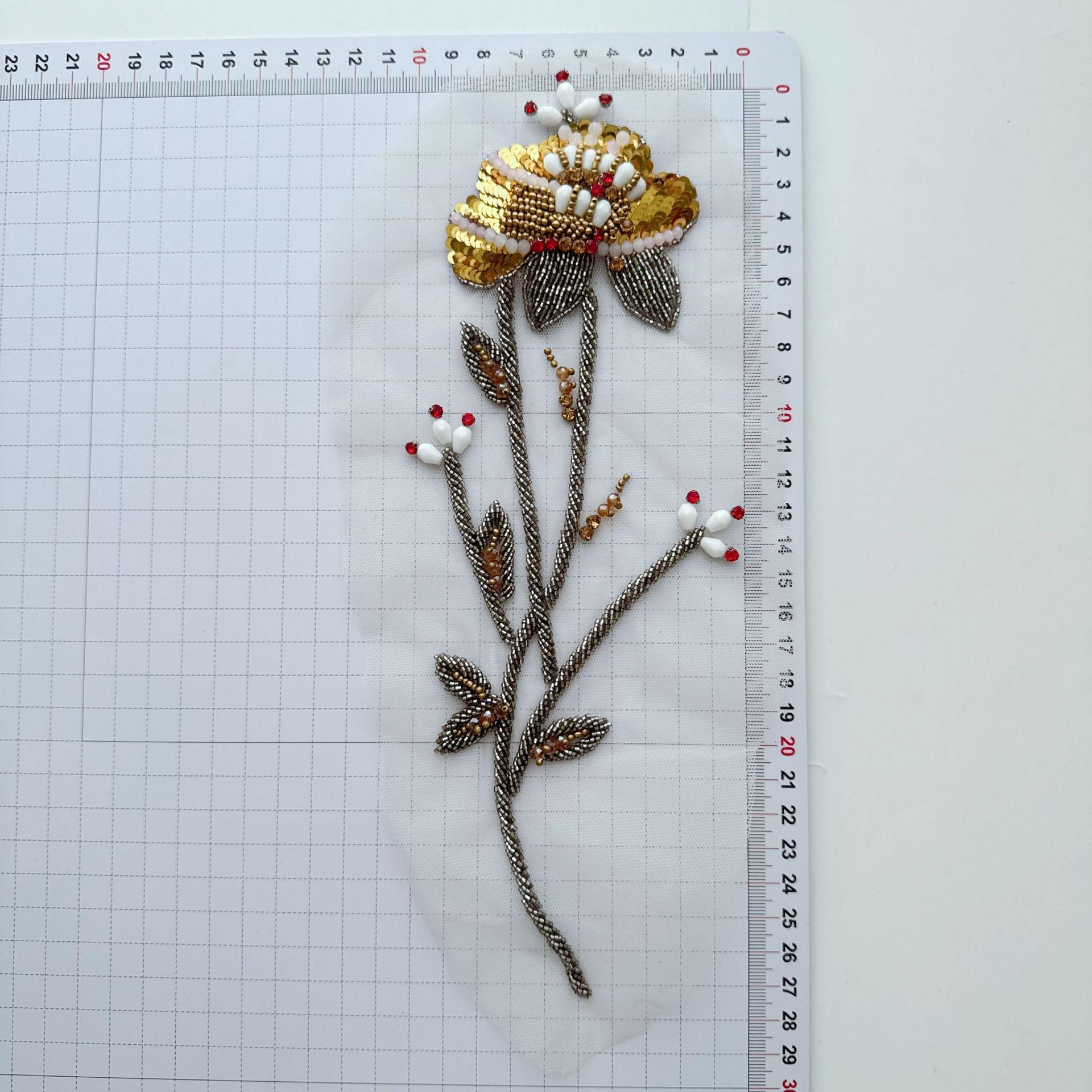 Beaded Floral Applique Collection on Mesh, Sequin Branch Patches for Hanfu, Evening Gown, Bridal Dress, Stage Costume & DIY