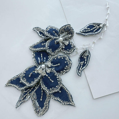 Ornate Beaded Floral Applique on Mesh, Sequin Seed Bead Flower Patch for Evening Gown, Stage Costume, Bridal Dress & Hanfu