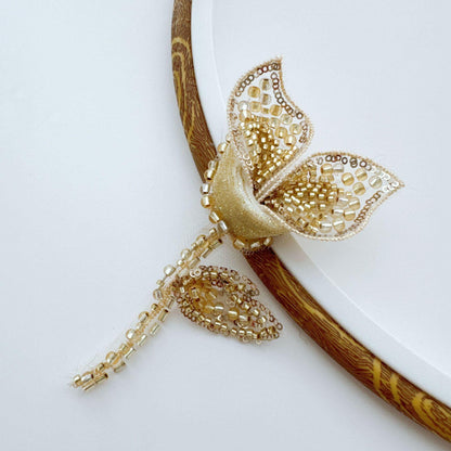 Ornate Beaded Floral Applique on Mesh, Sequin Seed Bead Flower Patch for Evening Gown, Stage Costume, Bridal Dress & Hanfu