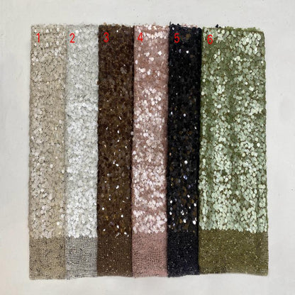 Mixed Size Sequin Embroidered Grid Fabric, 5mm 9mm 12mm Sequins for Evening Gown, Skirt, Vest, Shoes, Bags & Hats - 49"W