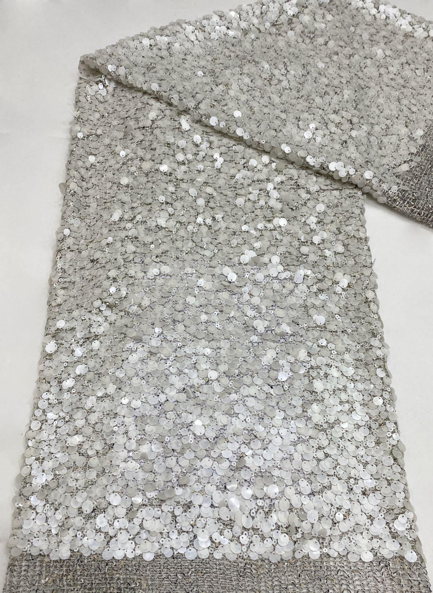 Mixed Size Sequin Embroidered Grid Fabric, 5mm 9mm 12mm Sequins for Evening Gown, Skirt, Vest, Shoes, Bags & Hats - 49"W