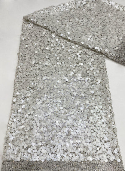 Mixed Size Sequin Embroidered Grid Fabric, 5mm 9mm 12mm Sequins for Evening Gown, Skirt, Vest, Shoes, Bags & Hats - 49"W