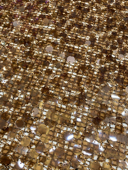 Mixed Size Sequin Embroidered Grid Fabric, 5mm 9mm 12mm Sequins for Evening Gown, Skirt, Vest, Shoes, Bags & Hats - 49"W