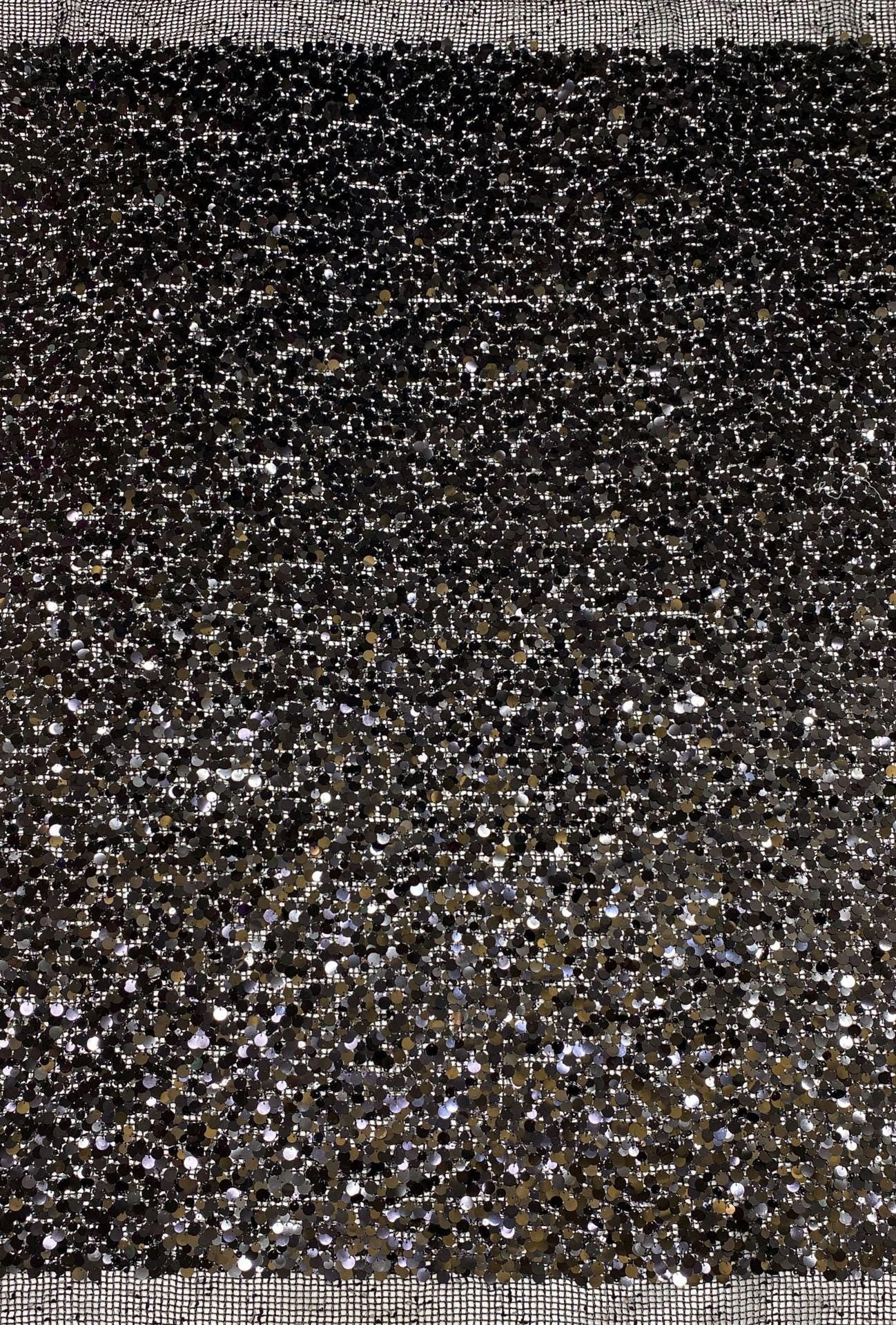 Mixed Size Sequin Embroidered Grid Fabric, 5mm 9mm 12mm Sequins for Evening Gown, Skirt, Vest, Shoes, Bags & Hats - 49"W