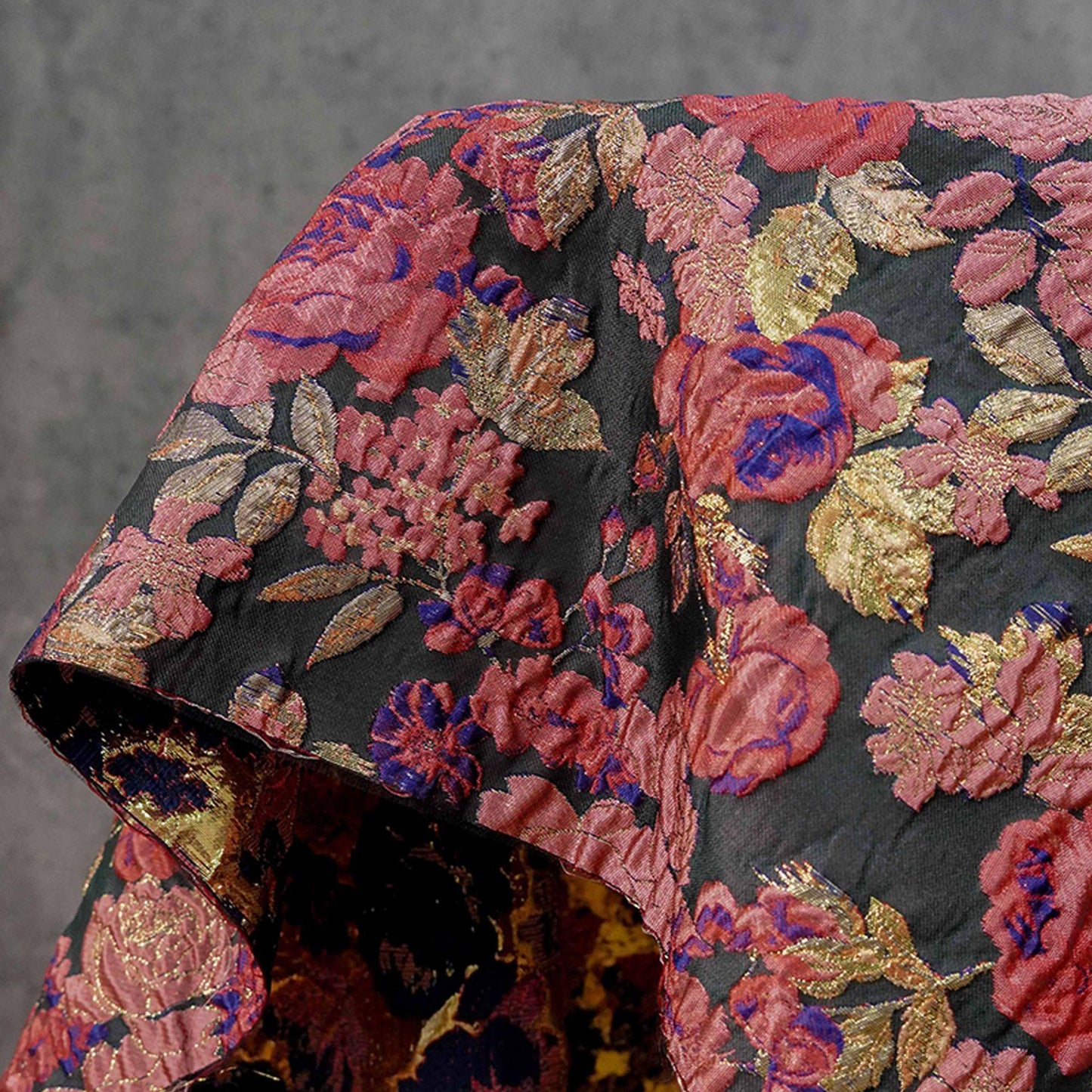 Vintage Pink Rose Jacquard Fabric, Raised Floral Metallic Gold Thread Woven Fabric for Evening Gown, Jacket, Bags & Box Decor, 55" Wide