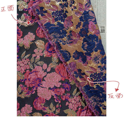 Vintage Pink Rose Jacquard Fabric, Raised Floral Metallic Gold Thread Woven Fabric for Evening Gown, Jacket, Bags & Box Decor, 55" Wide