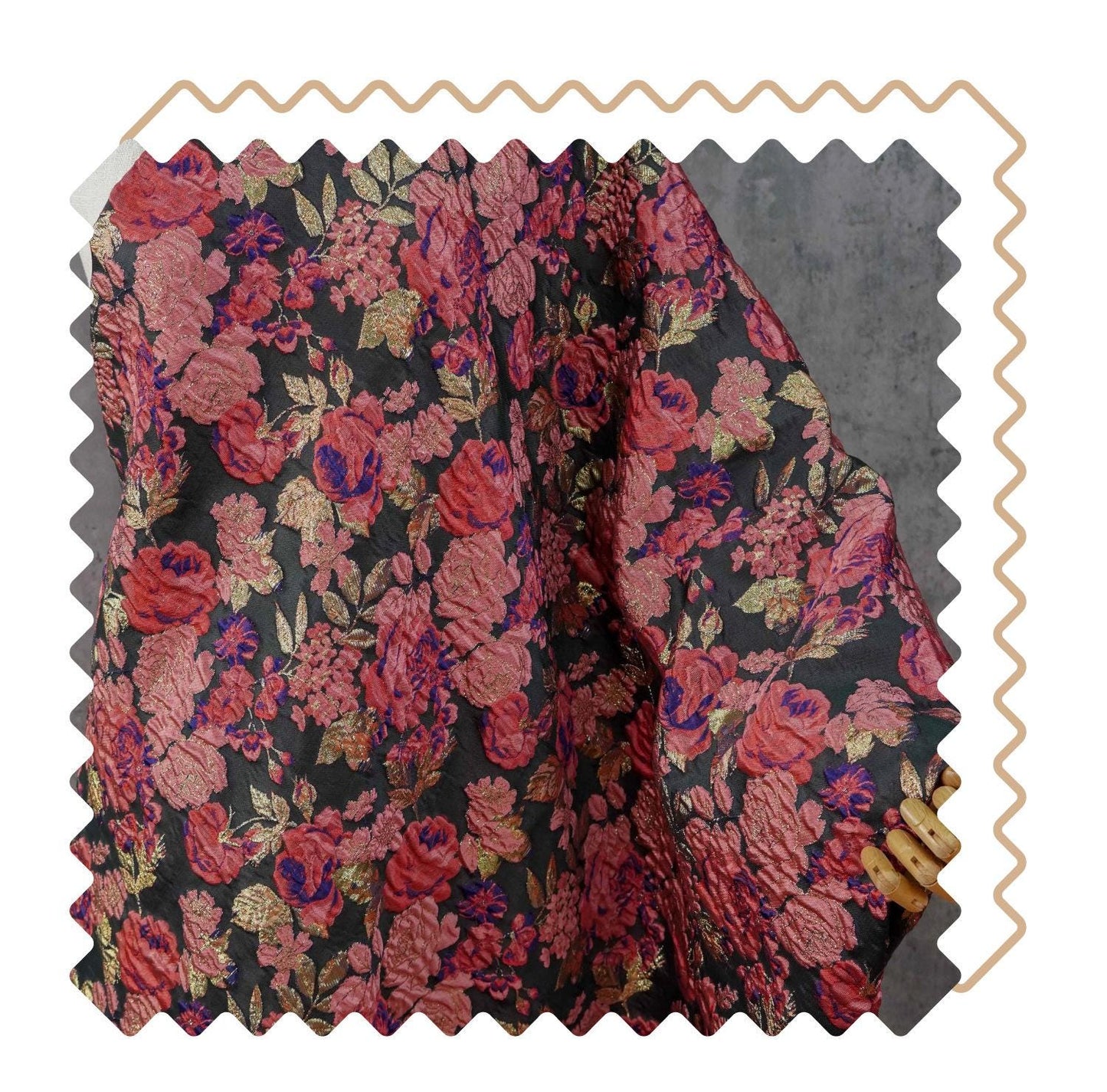 Vintage Pink Rose Jacquard Fabric, Raised Floral Metallic Gold Thread Woven Fabric for Evening Gown, Jacket, Bags & Box Decor, 55" Wide