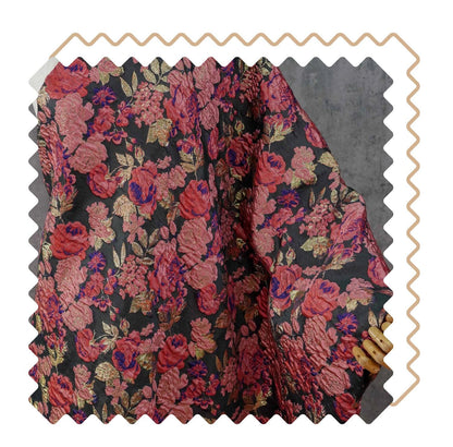 Vintage Pink Rose Jacquard Fabric, Raised Floral Metallic Gold Thread Woven Fabric for Evening Gown, Jacket, Bags & Box Decor, 55" Wide