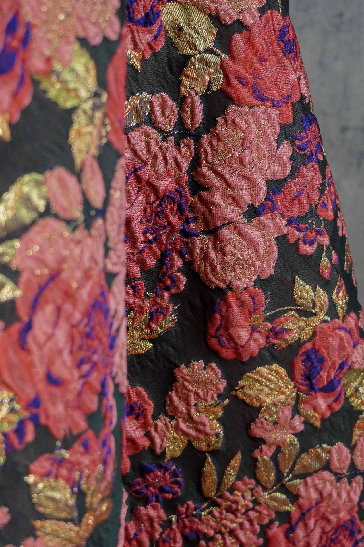 Vintage Pink Rose Jacquard Fabric, Raised Floral Metallic Gold Thread Woven Fabric for Evening Gown, Jacket, Bags & Box Decor, 55" Wide