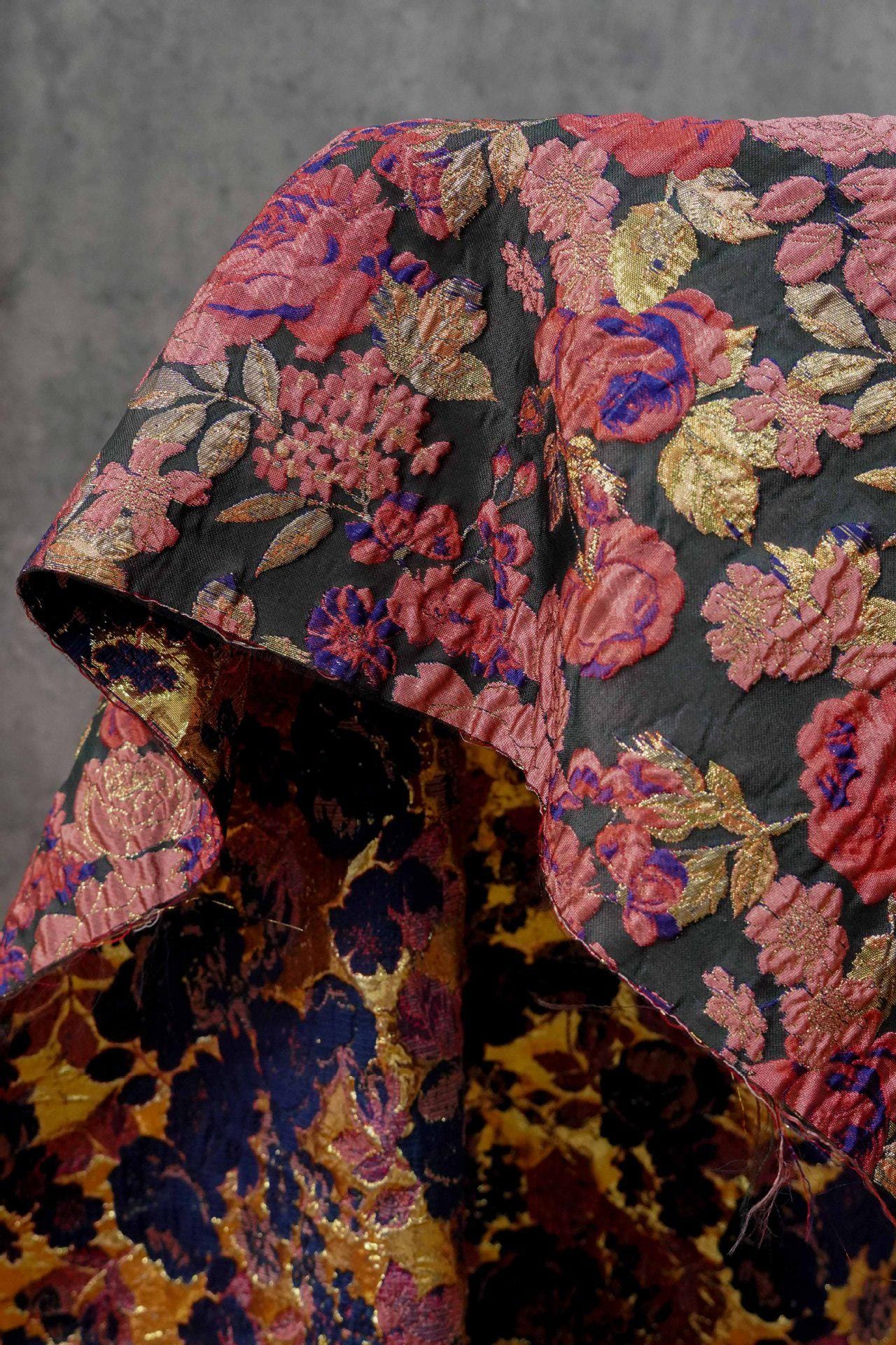 Vintage Pink Rose Jacquard Fabric, Raised Floral Metallic Gold Thread Woven Fabric for Evening Gown, Jacket, Bags & Box Decor, 55" Wide