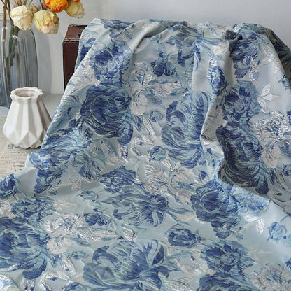 3D Embossed Peony Jacquard Fabric, Metallic Floral Woven Textile, Elegant Decorative Fabric for Upholstery, Fashion and Sewing, 55"Wide