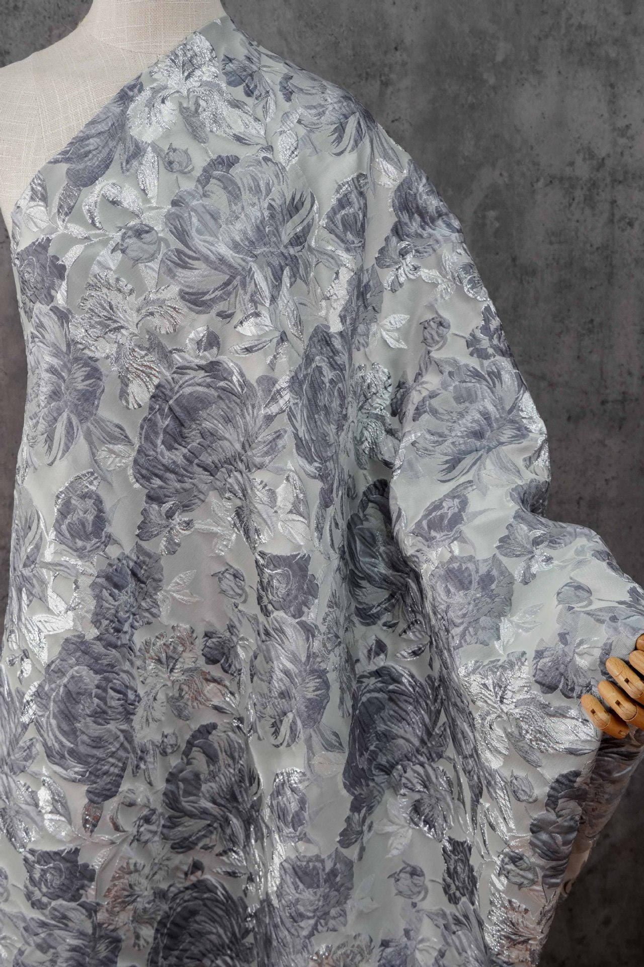 3D Embossed Peony Jacquard Fabric, Metallic Floral Woven Textile, Elegant Decorative Fabric for Upholstery, Fashion and Sewing, 55"Wide