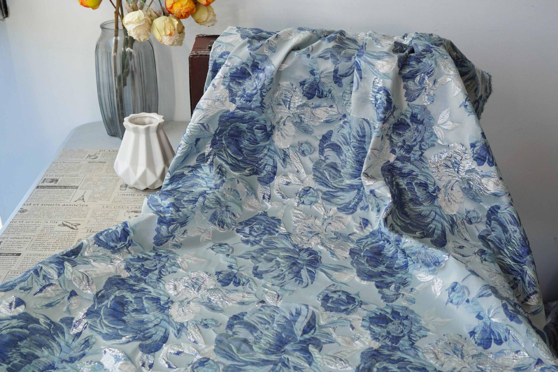 3D Embossed Peony Jacquard Fabric, Metallic Floral Woven Textile, Elegant Decorative Fabric for Upholstery, Fashion and Sewing, 55"Wide