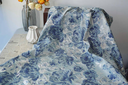3D Embossed Peony Jacquard Fabric, Metallic Floral Woven Textile, Elegant Decorative Fabric for Upholstery, Fashion and Sewing, 55"Wide