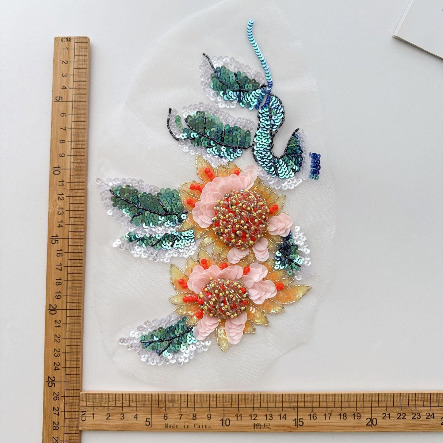 Sunflower Butterfly Sequin Applique, Hand Beaded 3D Floral Mesh Trim for Dress, Stagewear and Sewing DIY