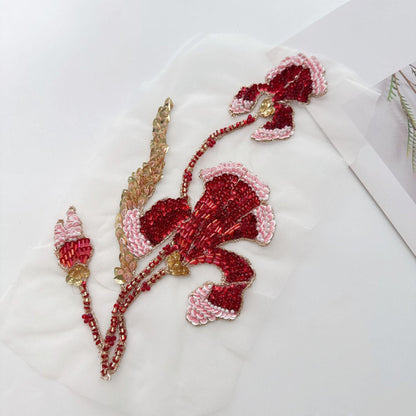 Gradient Sequin Floral Applique, Hand Beaded Mesh Patch, Embroidered Trim for Dress, Stage Costume, Sewing DIY
