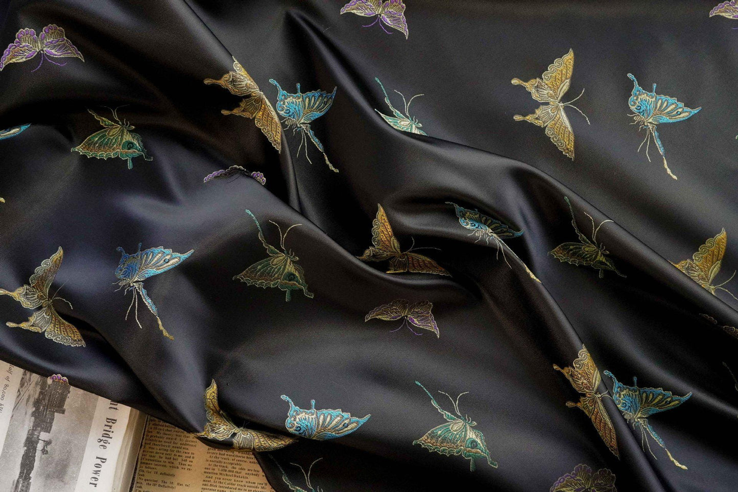 Butterfly Brocade Satin Fabric, Textured Jacquard Textile, Three Color Woven Fabric for Dressmaking, Bags, Decor and Sewing - 59"W