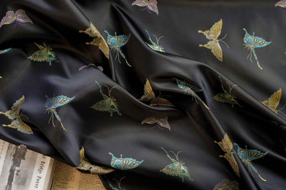 Butterfly Brocade Satin Fabric, Textured Jacquard Textile, Three Color Woven Fabric for Dressmaking, Bags, Decor and Sewing - 59"W