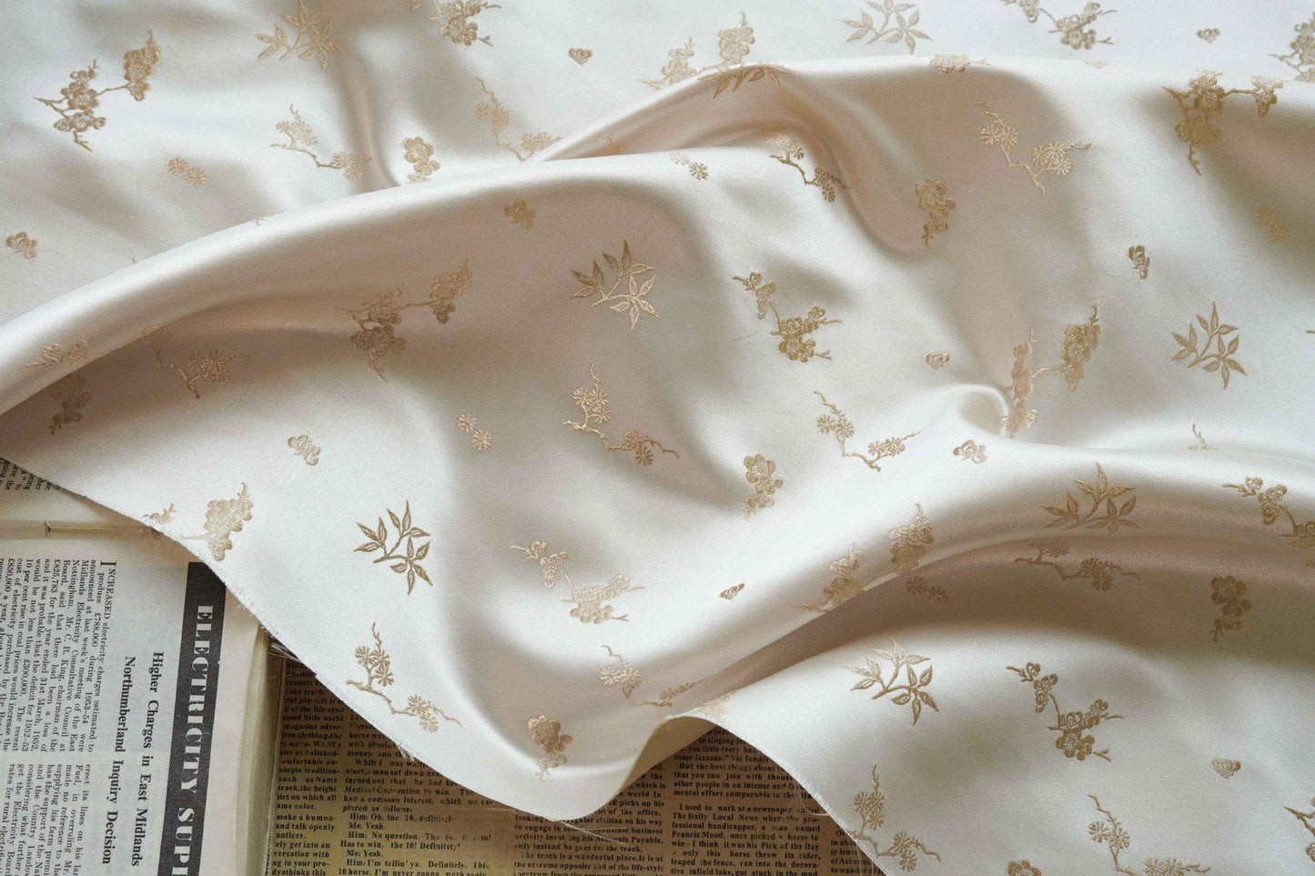 Plum Blossom Bamboo Satin Jacquard Fabric, Lustrous Woven Textile, Multiple Colors for Dressmaking, Qipao, Bags and Home Decor, 65"W